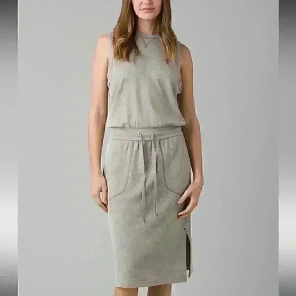 NWT prAna Heather Gray Cozy Up Beach Hopper Blouson Dress Sz M - Picture 1 of 6